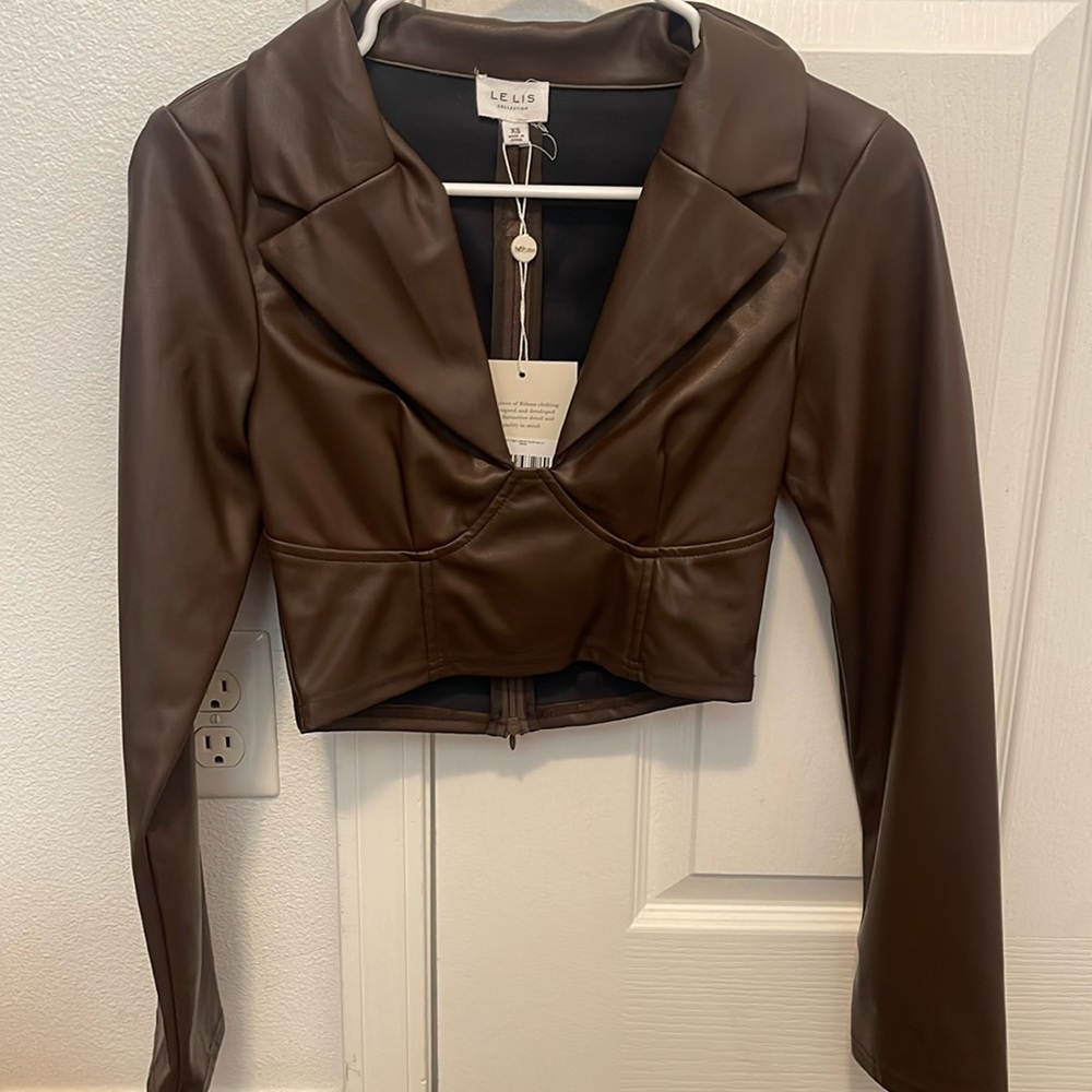 Faux leather brown top